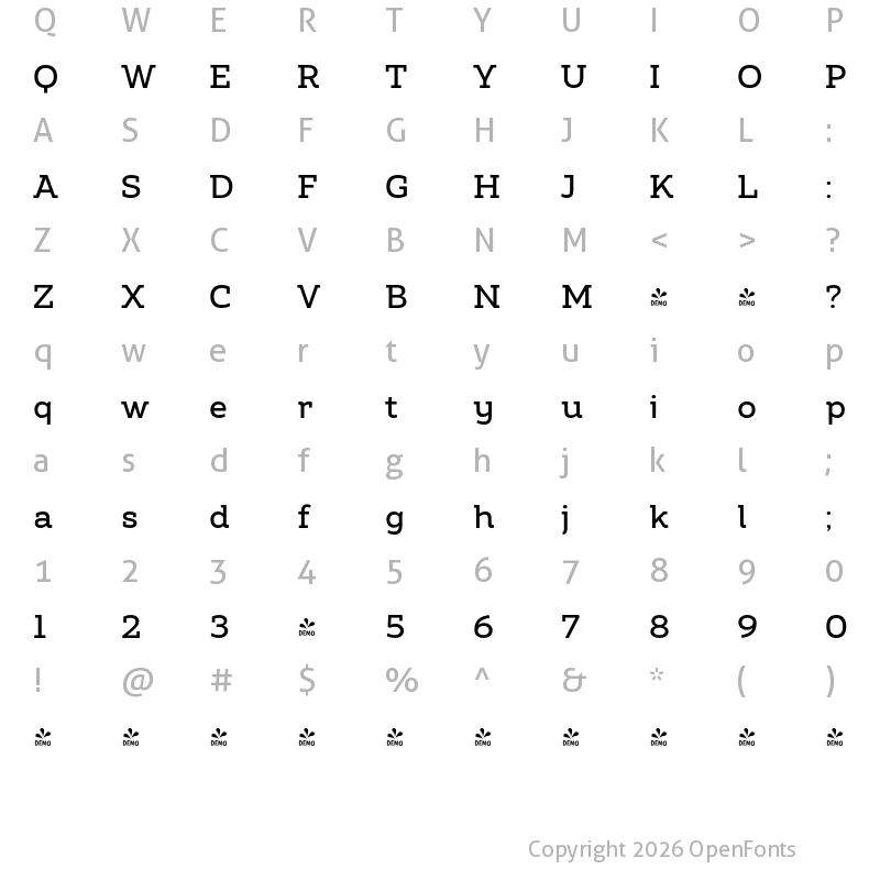 Character Map of FONTSPRING DEMO - Amazing Slab Medium Regular