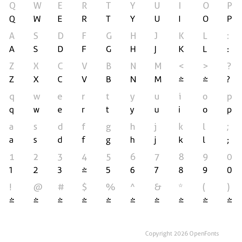Character Map of FONTSPRING DEMO - Amelia-Rounded-Regular Regular