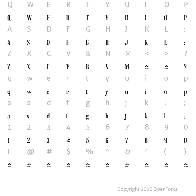 Character Map of FONTSPRING DEMO - American Oak Inline Regular