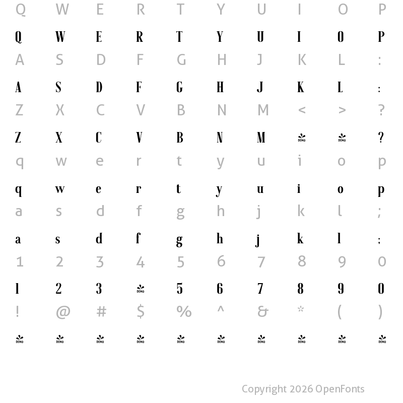 Character Map of FONTSPRING DEMO - American Oak Serif Regular