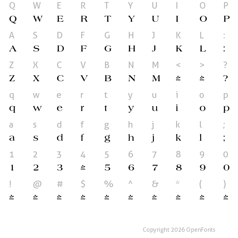 Character Map of FONTSPRING DEMO - Americana Bold