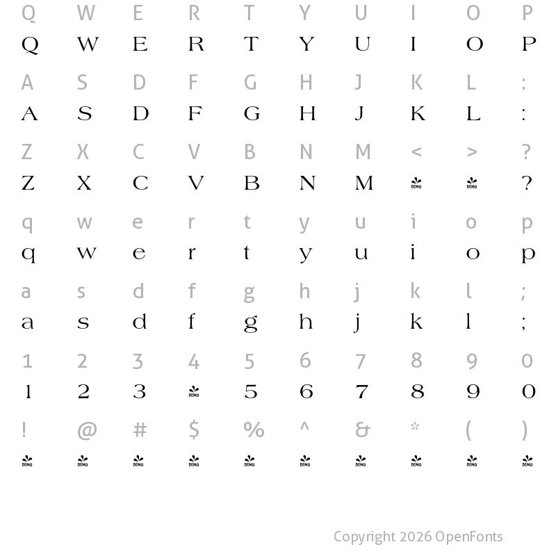 Character Map of FONTSPRING DEMO - Americana Regular