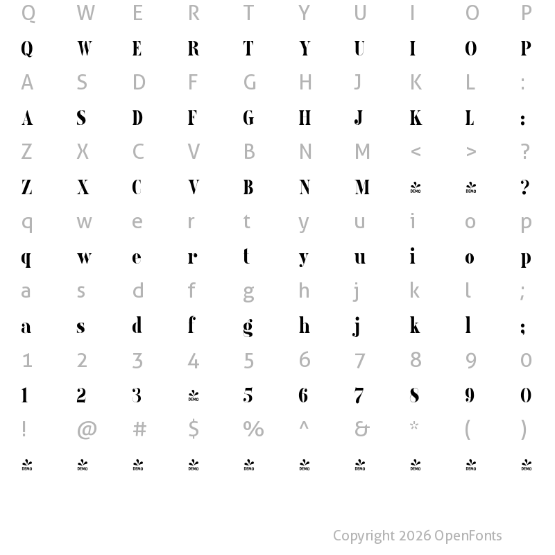 Character Map of FONTSPRING DEMO - Ames' Roman CondensedBlack Regular