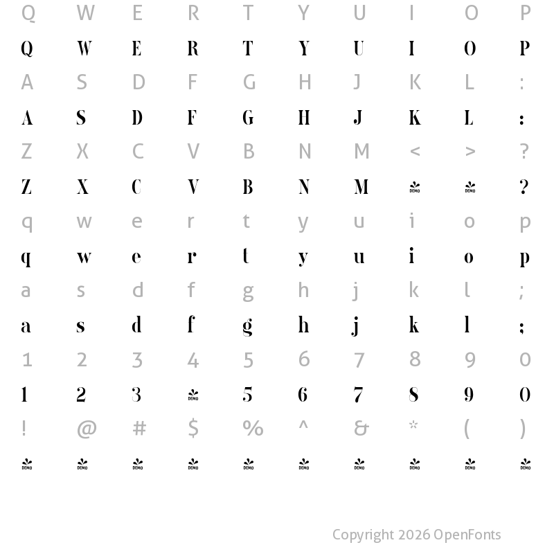 Character Map of FONTSPRING DEMO - Ames' Roman CondensedBold Regular