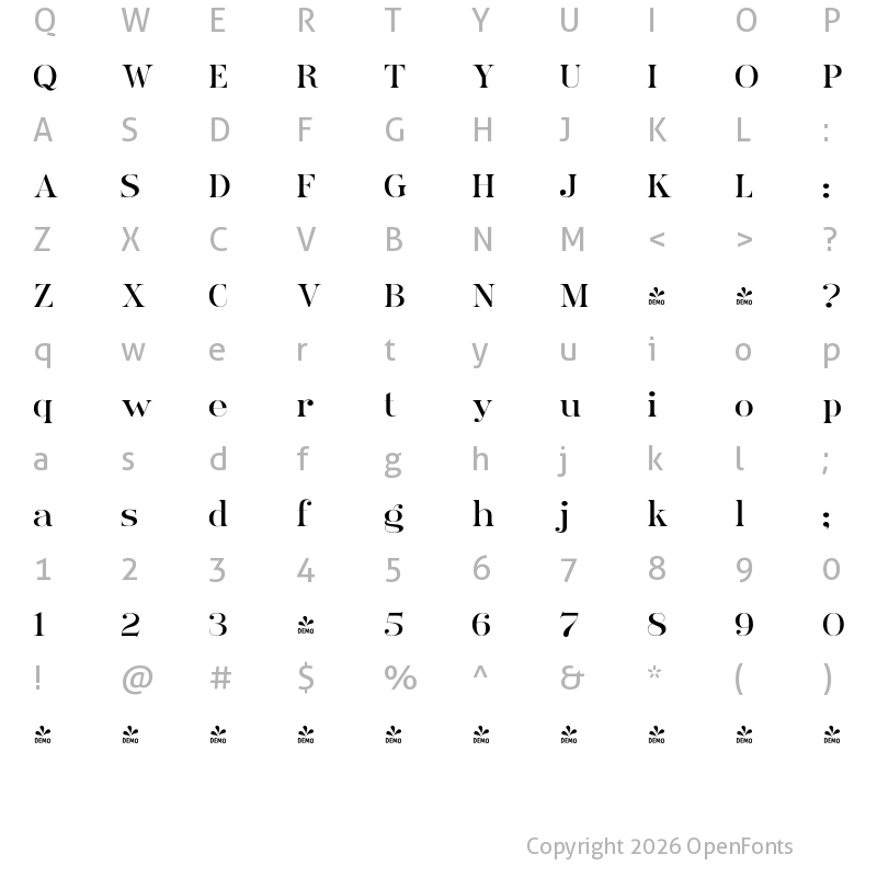 Character Map of FONTSPRING DEMO - Ames' Roman Regular