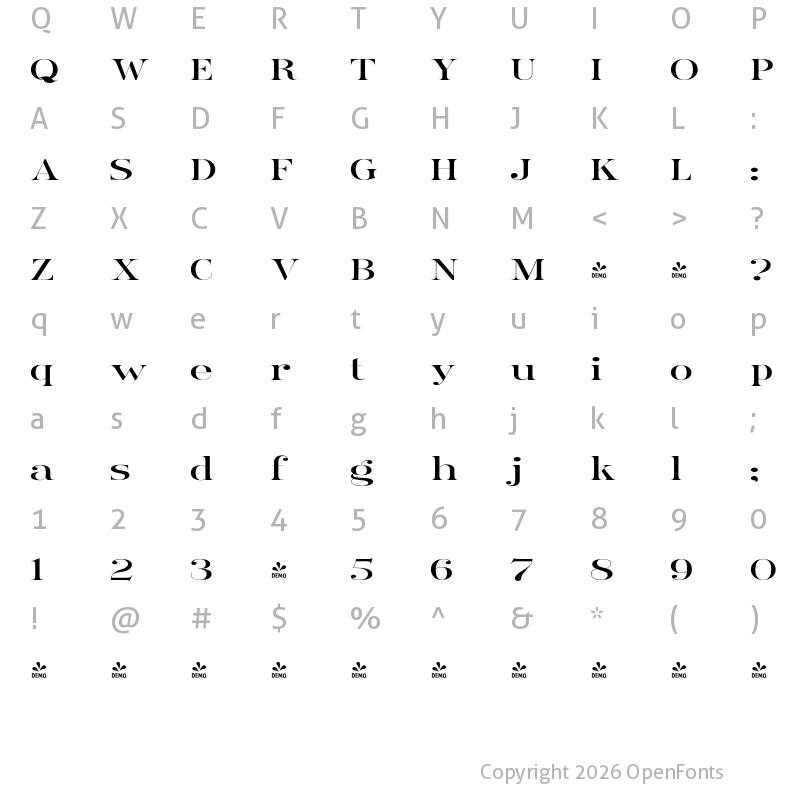 Character Map of FONTSPRING DEMO - Ames' Roman Wide Regular