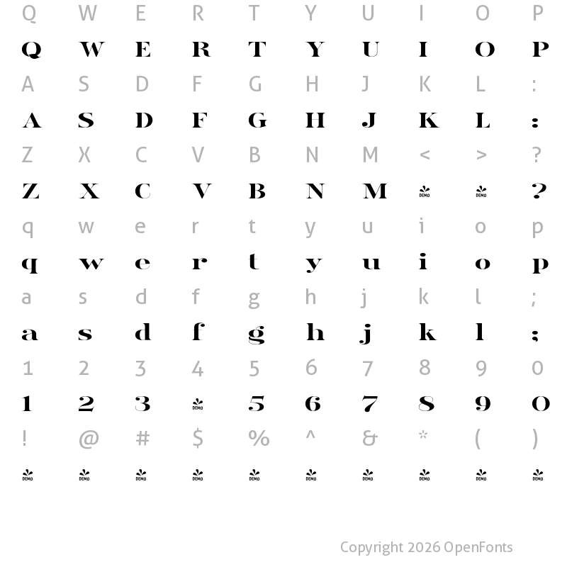 Character Map of FONTSPRING DEMO - Ames' Roman WideBold Regular