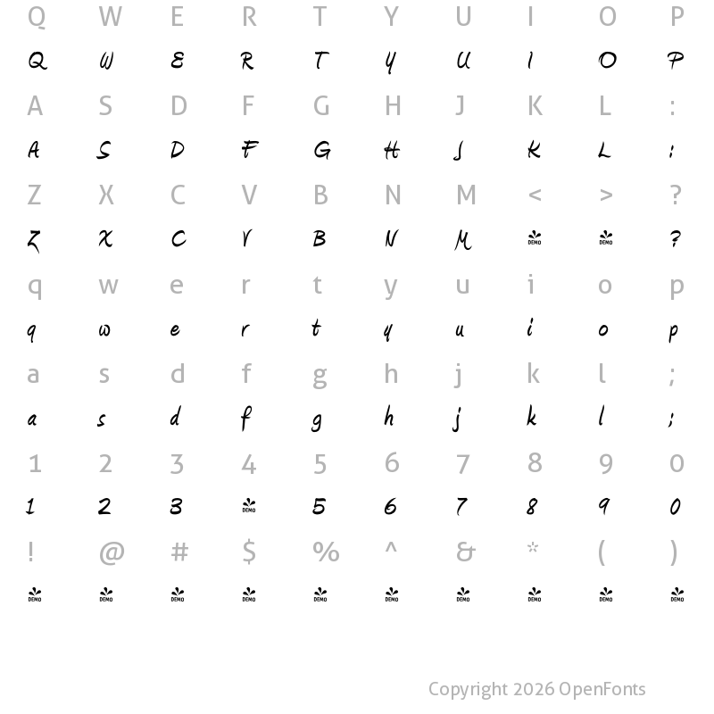Character Map of FONTSPRING DEMO - Amienne Regular