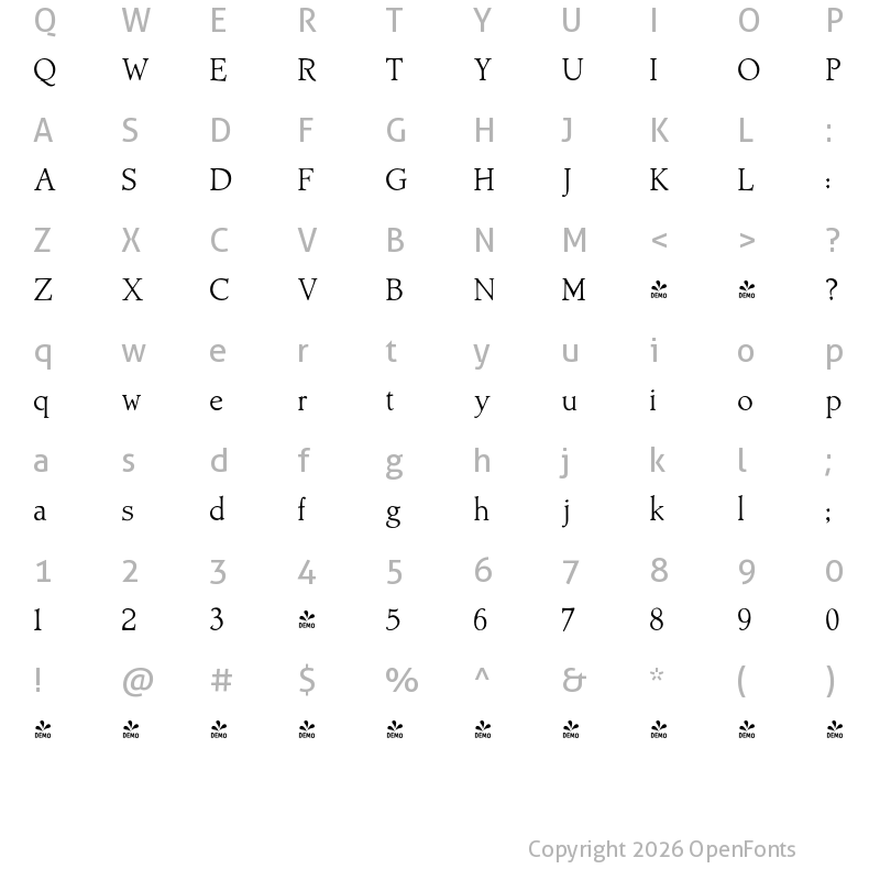 Character Map of FONTSPRING DEMO - Amitale Book Regular