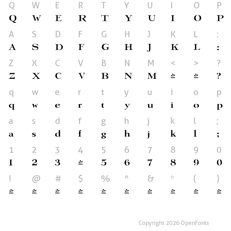 Character Map of FONTSPRING DEMO - Amitale Wide Bold