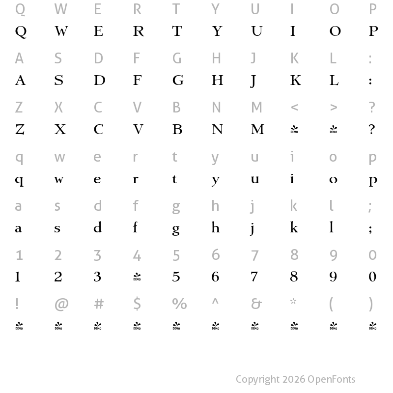 Character Map of FONTSPRING DEMO - Amitale Wide Regular