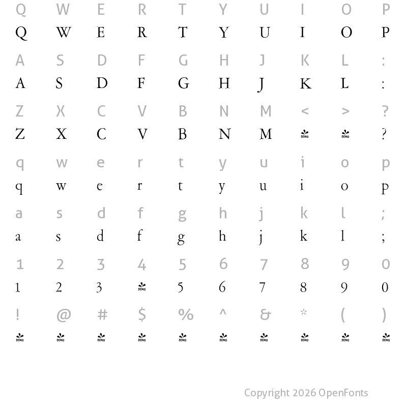Character Map of FONTSPRING DEMO - Amsterdamer Garamont Regular