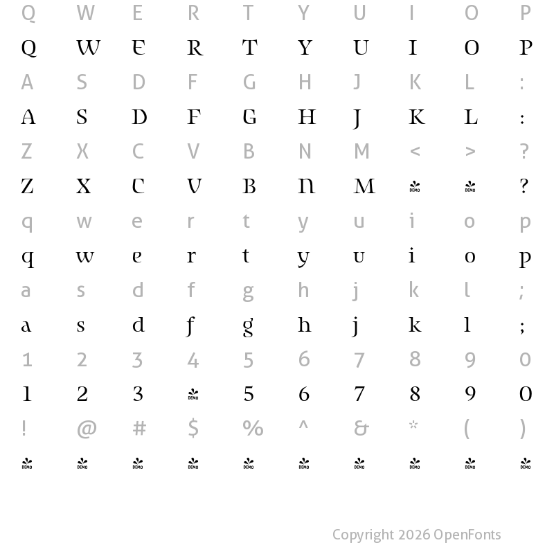 Character Map of FONTSPRING DEMO - Amulet Regular