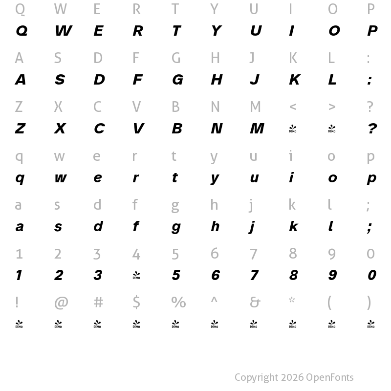 Character Map of FONTSPRING DEMO - Analogue Pro Bold Italic