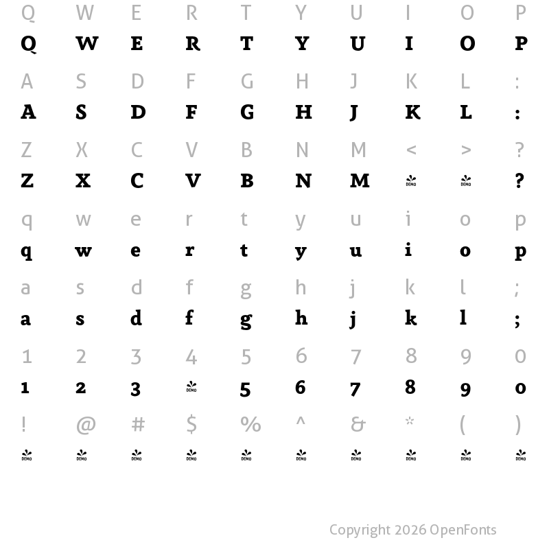 Character Map of FONTSPRING DEMO - Anaphora ExtBd Regular