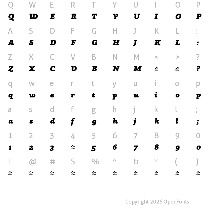 Character Map of FONTSPRING DEMO - Anaphora Fat Italic
