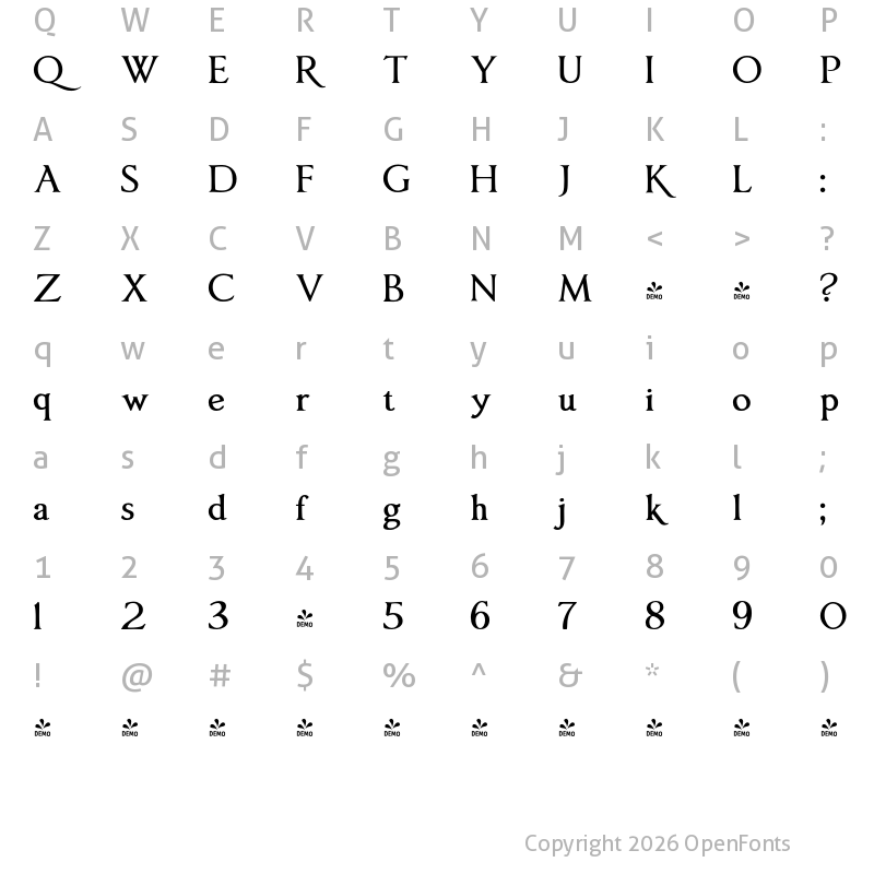 Character Map of FONTSPRING DEMO - Anavio Bold