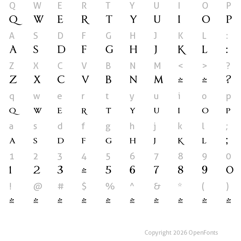 Character Map of FONTSPRING DEMO - Anavio Small Capitals Bold
