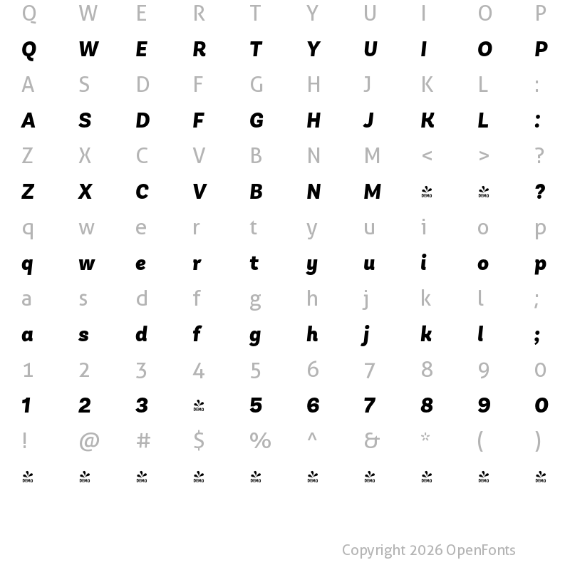 Character Map of FONTSPRING DEMO - AndesNeue Alt 2 Black it Regular