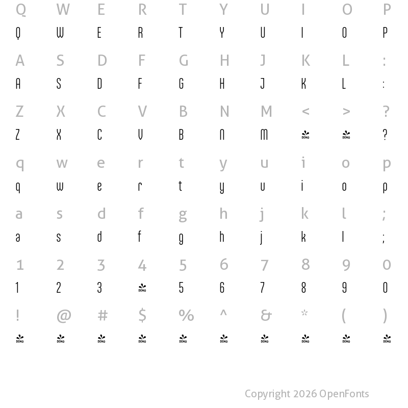 Character Map of FONTSPRING DEMO - Ando Regular