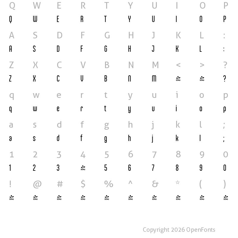 Character Map of FONTSPRING DEMO - Ando SemBd Regular