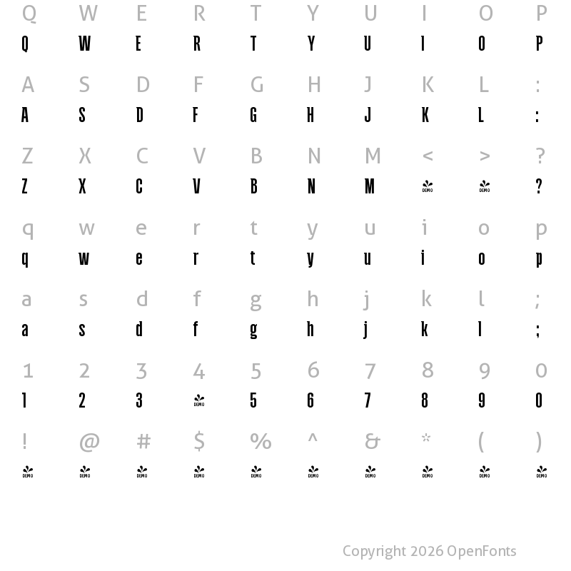 Character Map of FONTSPRING DEMO - Andove Bold