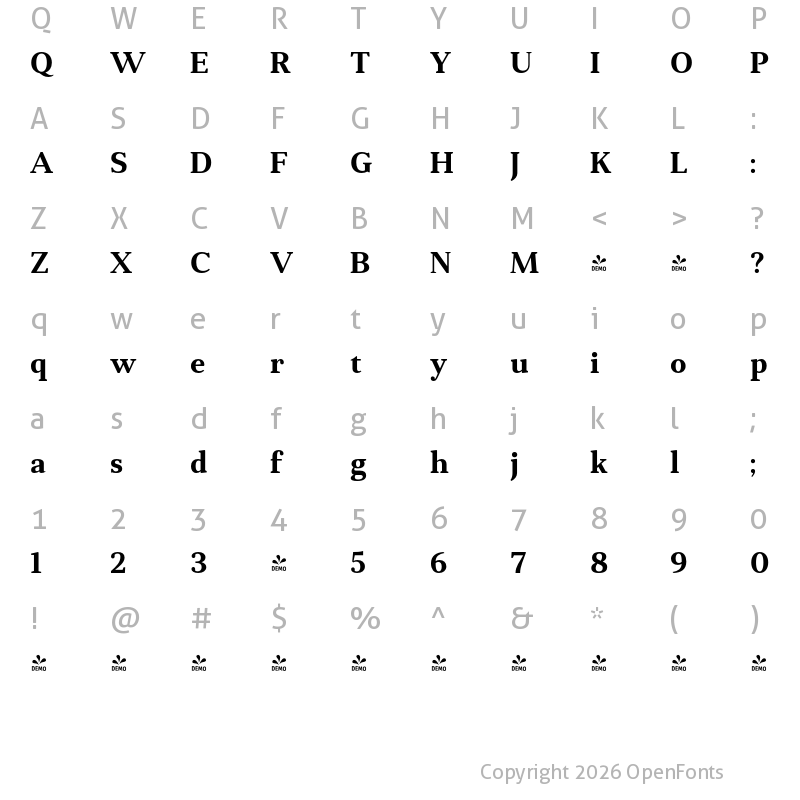 Character Map of FONTSPRING DEMO - Anglecia Pro Txt Bold