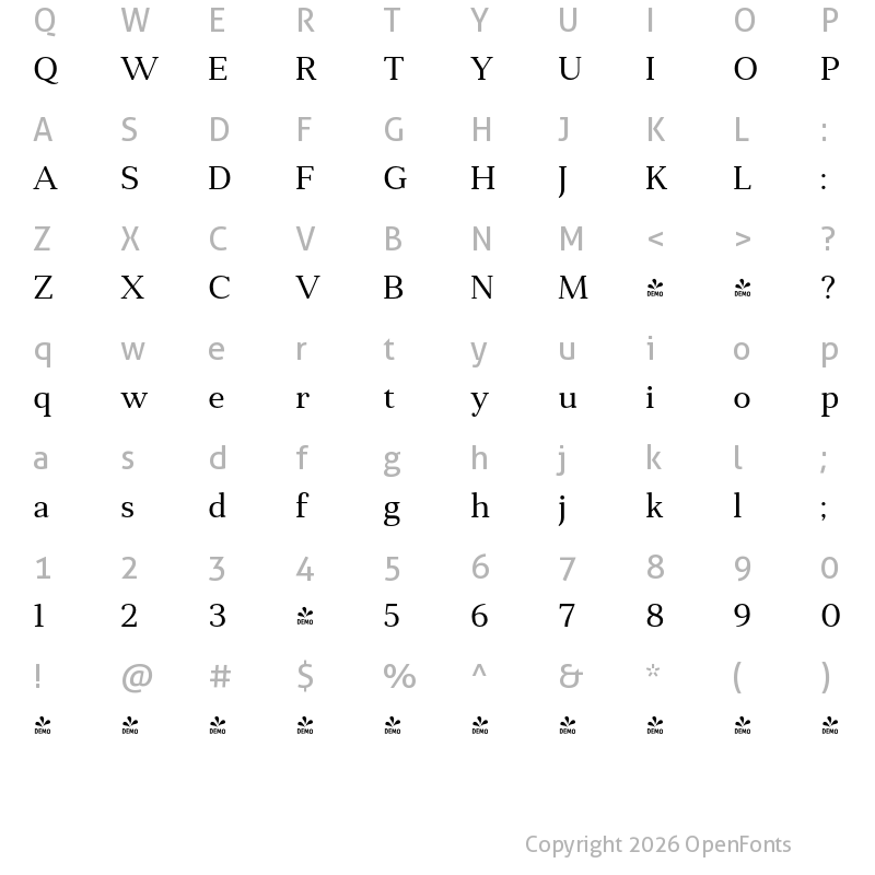 Character Map of FONTSPRING DEMO - Anglecia Pro Txt Regular