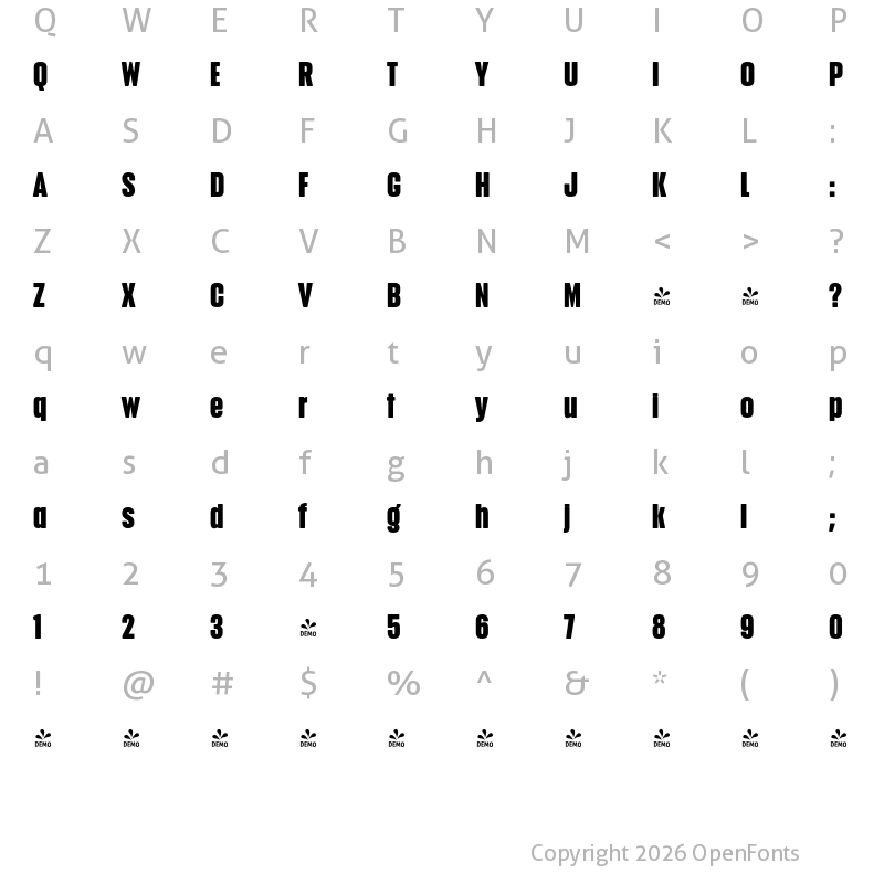 Character Map of FONTSPRING DEMO - Anguita Sans Black Regular