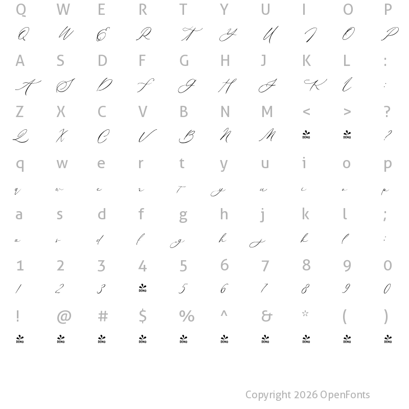 Character Map of FONTSPRING DEMO - Ansylia Regular