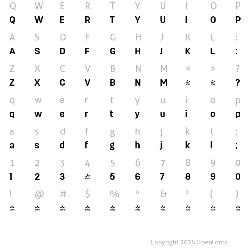 Character Map of FONTSPRING DEMO - Antartida Bold Regular