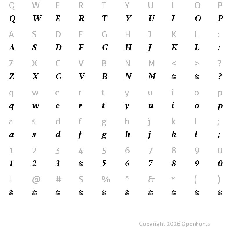 Character Map of FONTSPRING DEMO - Anthea PRO Black Italic