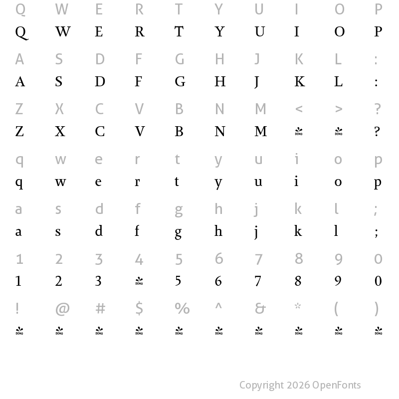 Character Map of FONTSPRING DEMO - Anthea PRO Book Regular