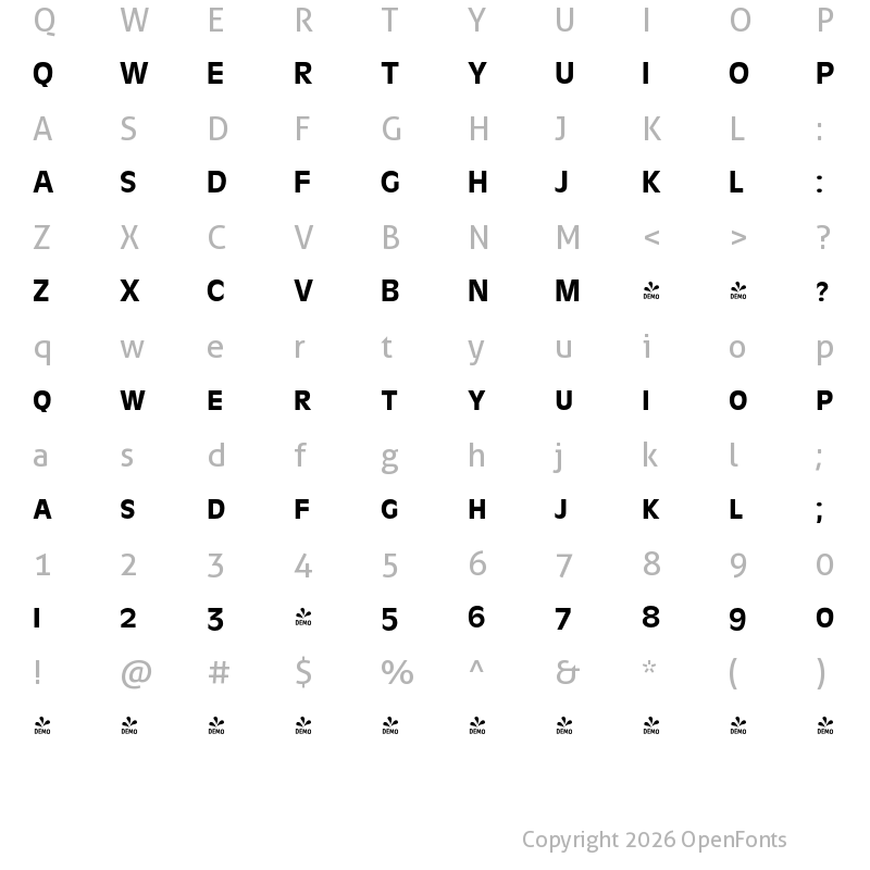 Character Map of FONTSPRING DEMO - Antigone Pro Caps Medium Regular