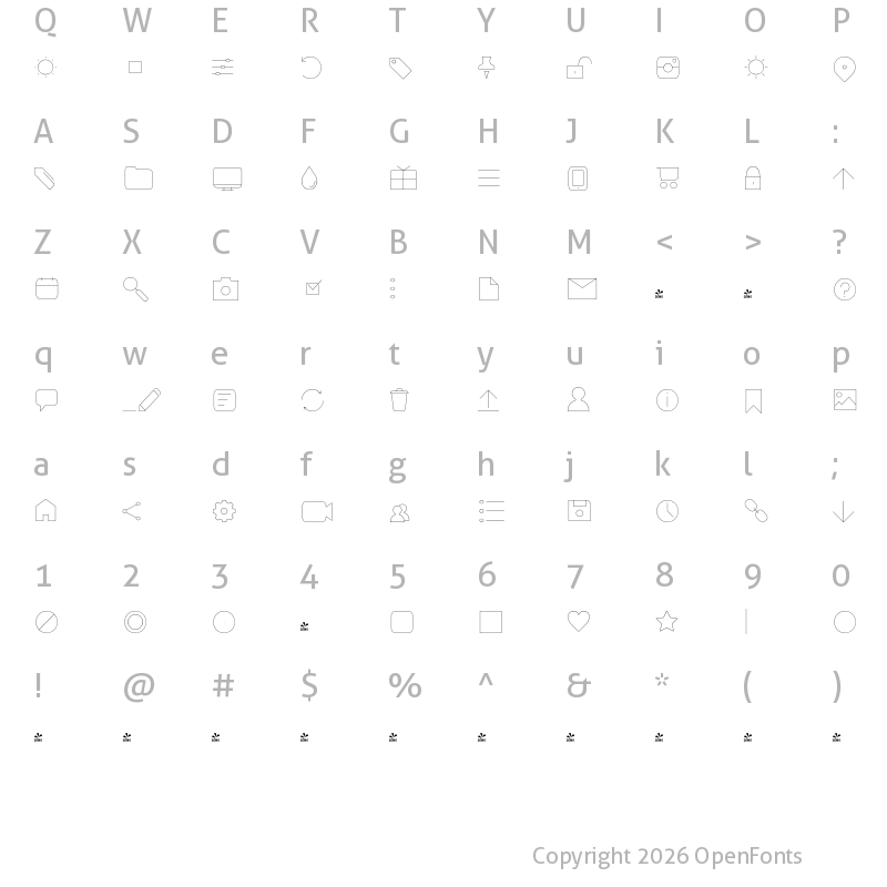 Character Map of FONTSPRING DEMO - Antipasto Icons Hairline Regular