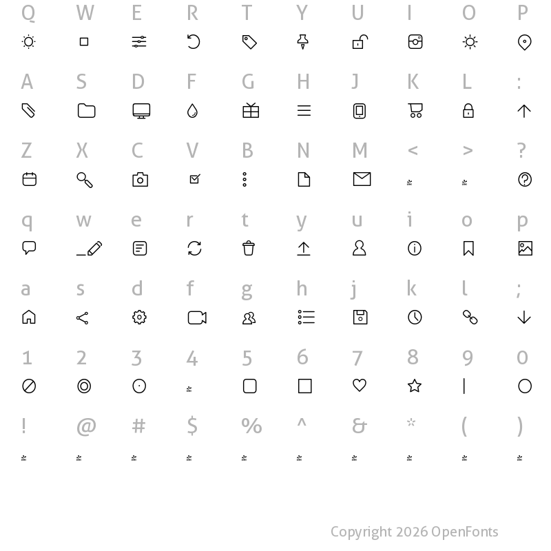 Character Map of FONTSPRING DEMO - Antipasto Icons Light Regular