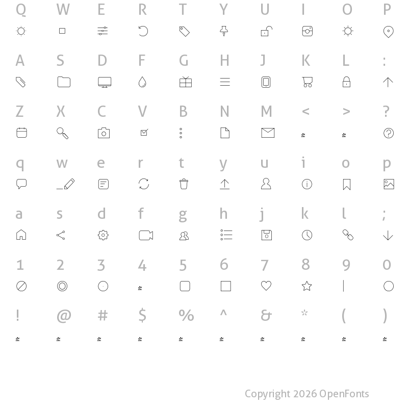 Character Map of FONTSPRING DEMO - Antipasto Icons Thin Regular
