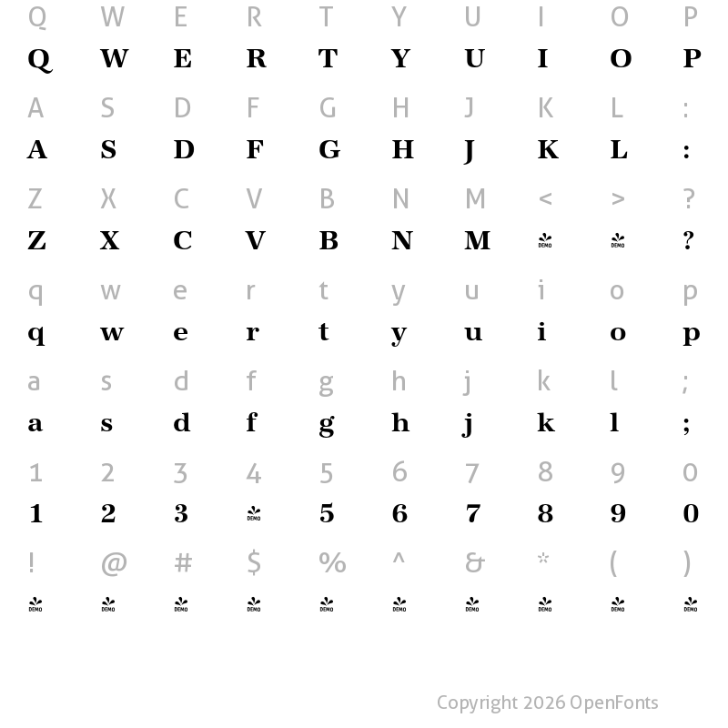 Character Map of FONTSPRING DEMO - Antiqua FS Bold