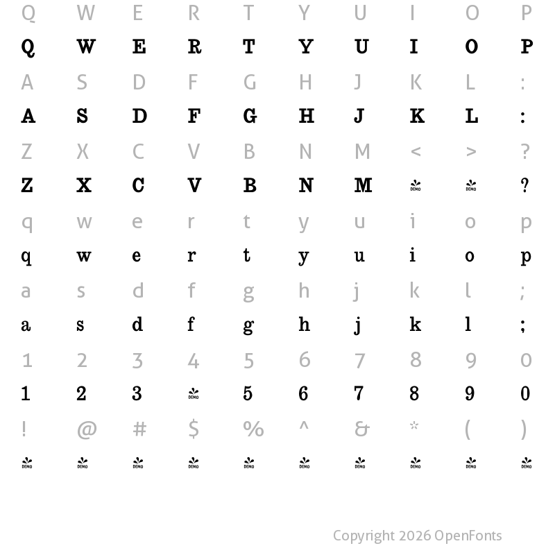 Character Map of FONTSPRING DEMO - AntiqueNo3 Regular