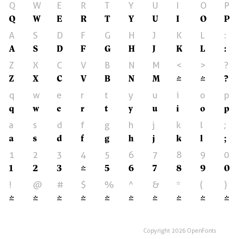 Character Map of FONTSPRING DEMO - Antonia H2 Heavy Regular