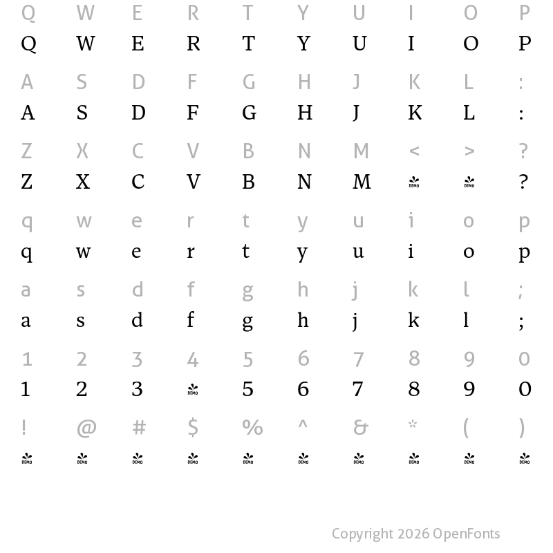 Character Map of FONTSPRING DEMO - Antonia H3 Regular