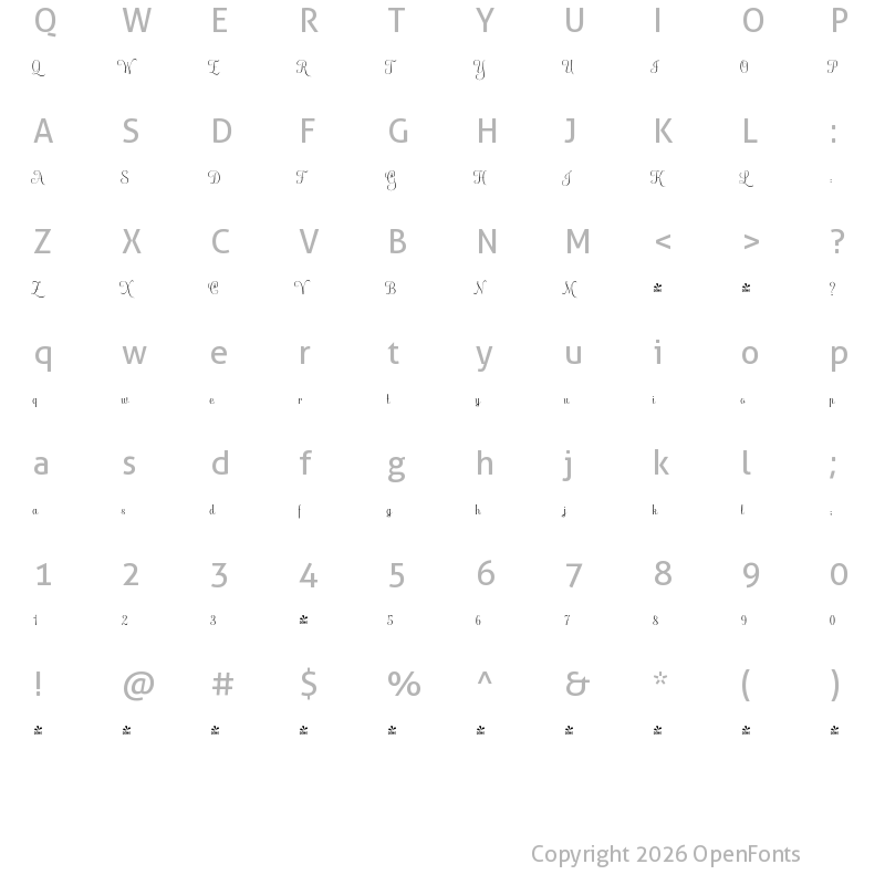 Character Map of FONTSPRING DEMO - Antonietta Script Pro Regular