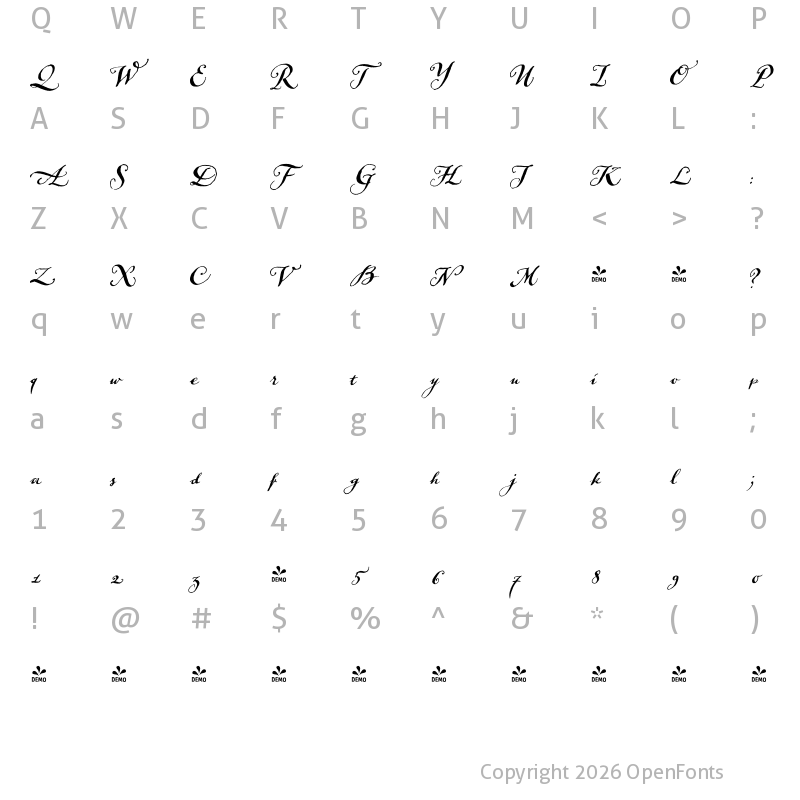 Character Map of FONTSPRING DEMO - Aphrosine Bold