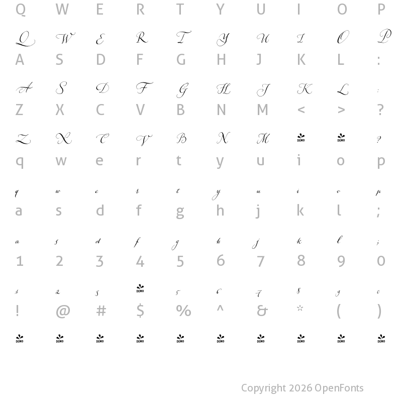 Character Map of FONTSPRING DEMO - Aphrosine Regular