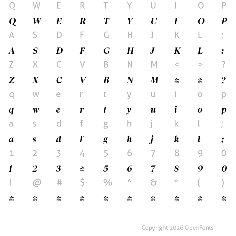 Character Map of FONTSPRING DEMO - Apparel Black It Regular