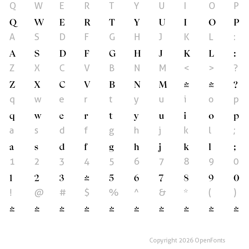 Character Map of FONTSPRING DEMO - Apparel Bold Regular