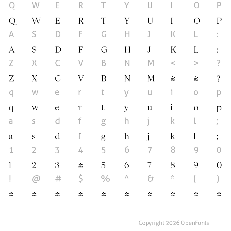 Character Map of FONTSPRING DEMO - Apparel Regular