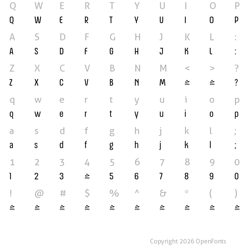 Character Map of FONTSPRING DEMO - ApronSoft Cn Bk Regular
