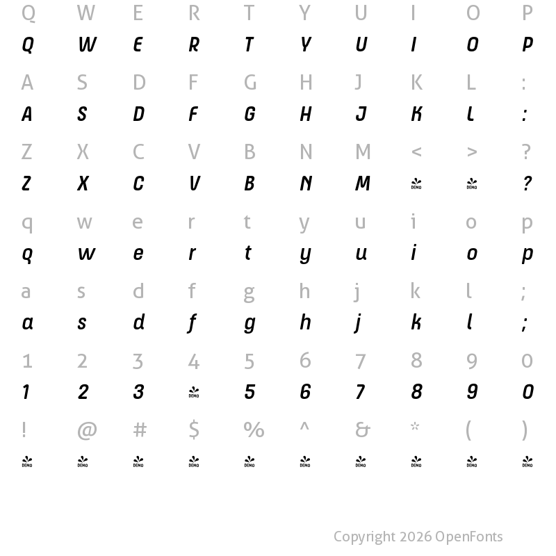 Character Map of FONTSPRING DEMO - ApronSoft Nr Med Italic