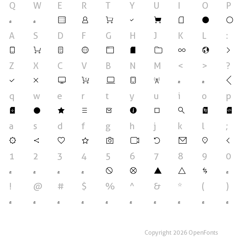Character Map of FONTSPRING DEMO - Aquawax Pro Pictograms Light Regular